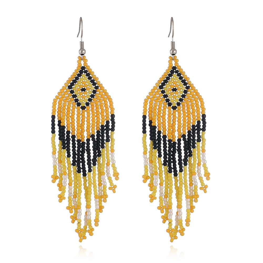 LIMAX New Arrival Colored Beads Earrings Niche Ethnic Style Handmade Jewelry Personality Bohemian Tassel Earrings