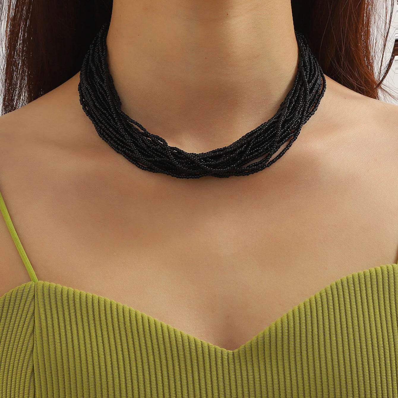 Beaded Multilayer Statement Choker Necklace Jewelry