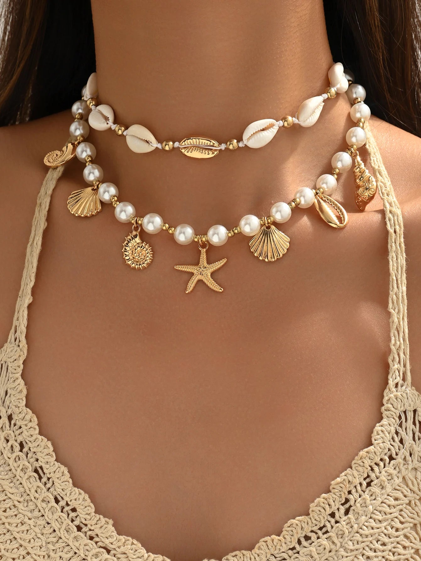 Baroque Pearl and Starfish Shell Choker Necklace