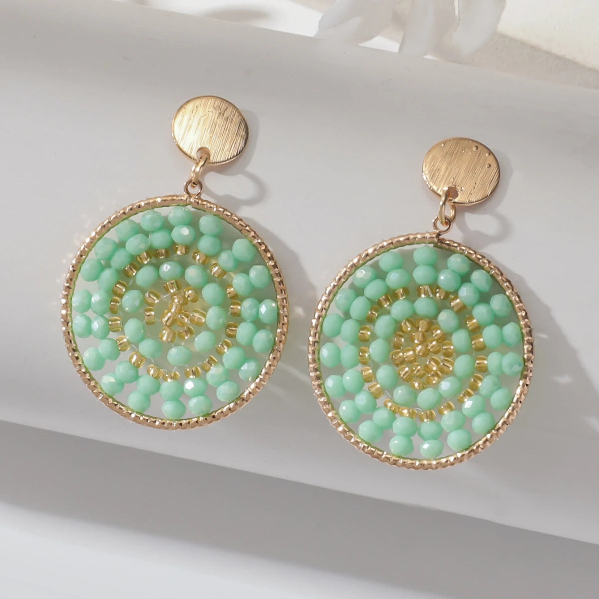 Seed Bead Metal Handmade Drop Earrings Jewelry