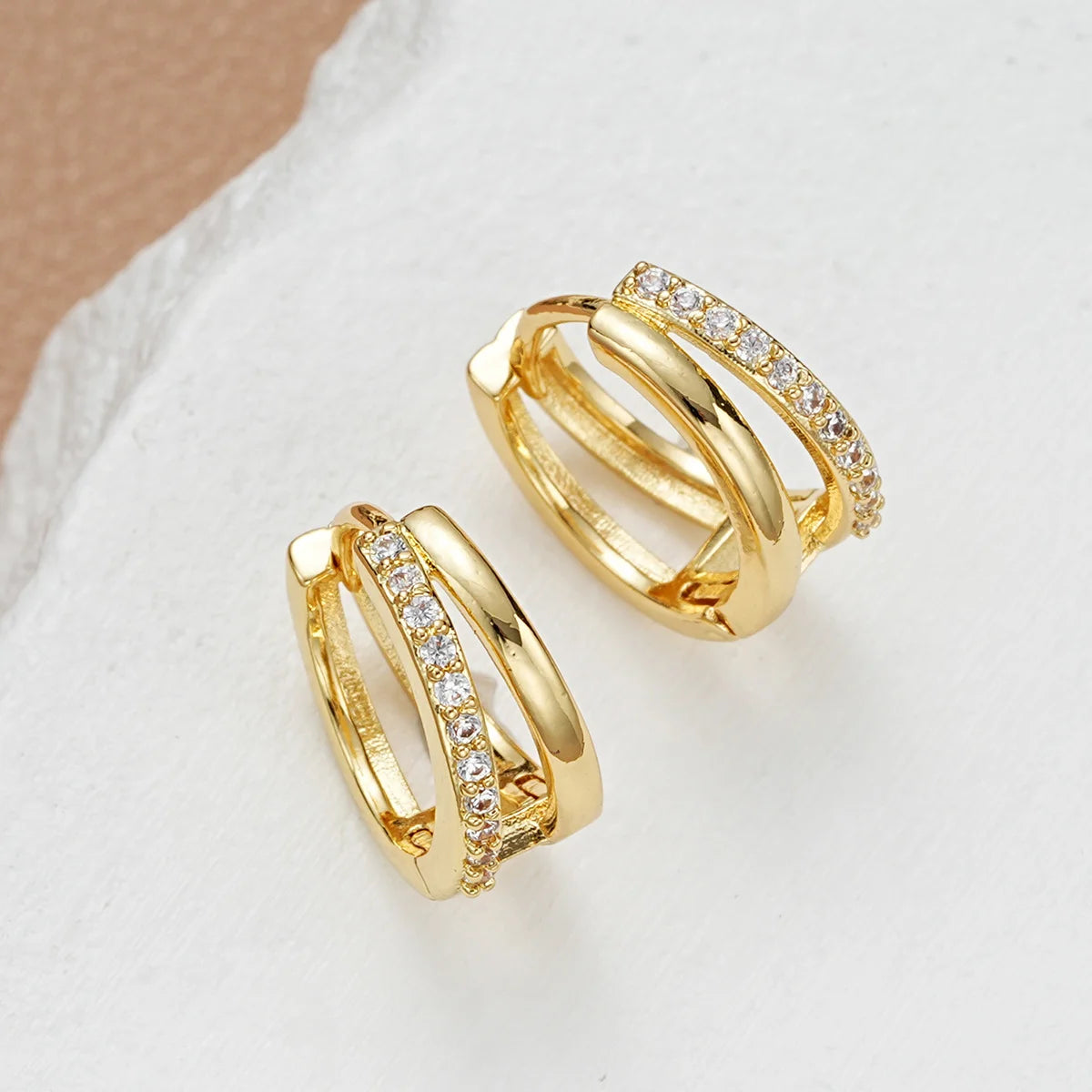 Gold Zircon Geometric Statement Hoop Earrings Jewelry