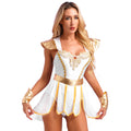 Womens Ancient Greek Roman Godness Empress Cosplay Costume Cape Leotard Dress Toga with Wristbands for Halloween Theme Party - Charlie Dolly