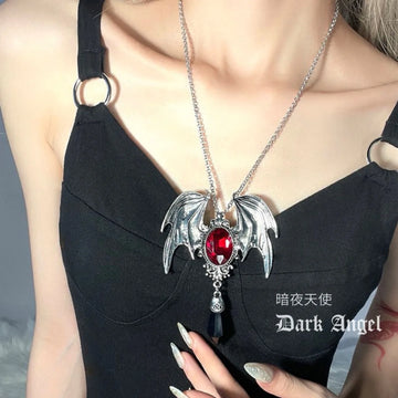 New Goth Halloween Necklace Blue Crystal Vampire Bat Pendant Blue Black Crystal Choker Necklace Punk Jewelry - Charlie Dolly