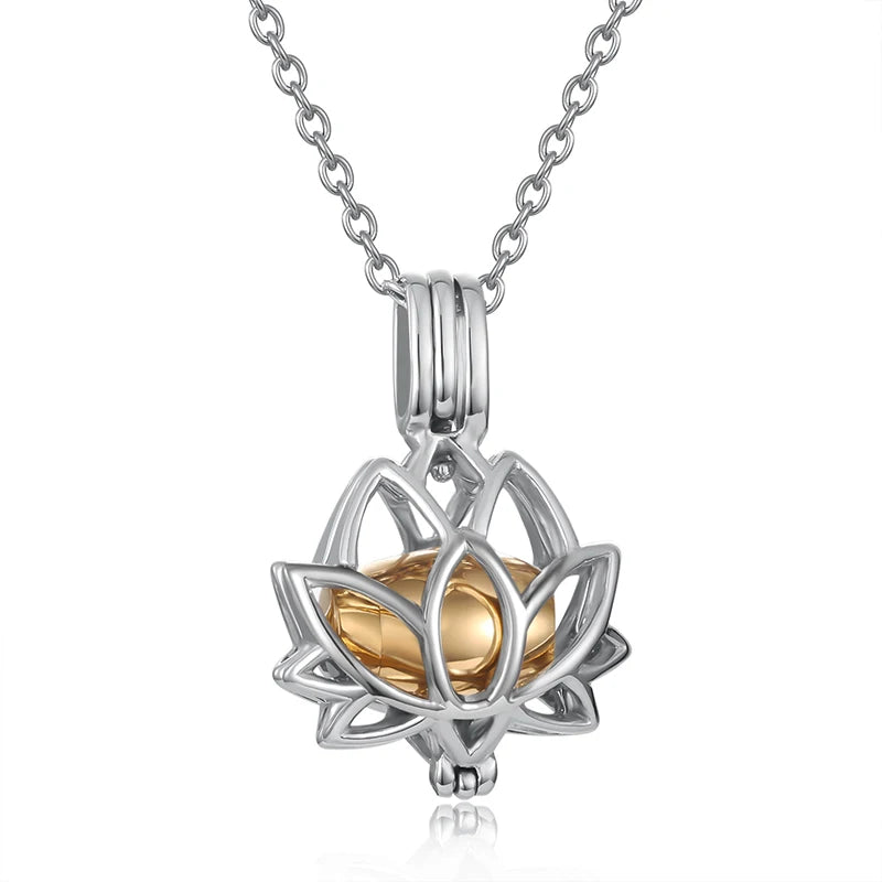 Lotus Flower Cremation Ashes Keepsake Urn Pendant Necklace, Memorial Ash Jewelry
