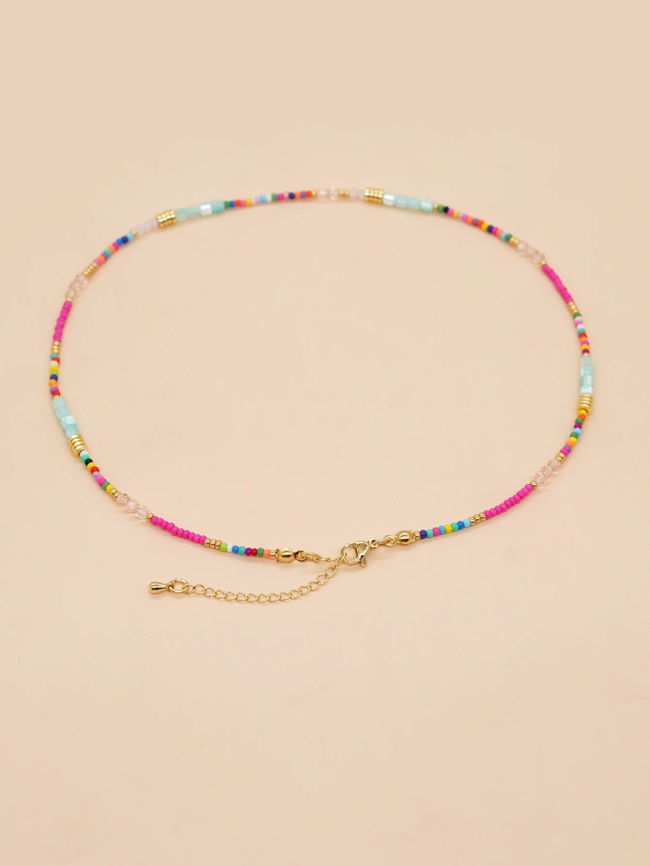 Rainbow Crystal and Shell Beaded Boho Choker Necklace