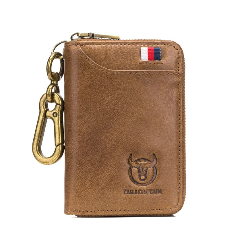 Genuine Leather Men's Waist Hanging Anti-theft Brush Cowhide Wallet Holder Keychain Zipper Coin Purse Pocket Cash Slim Vallet