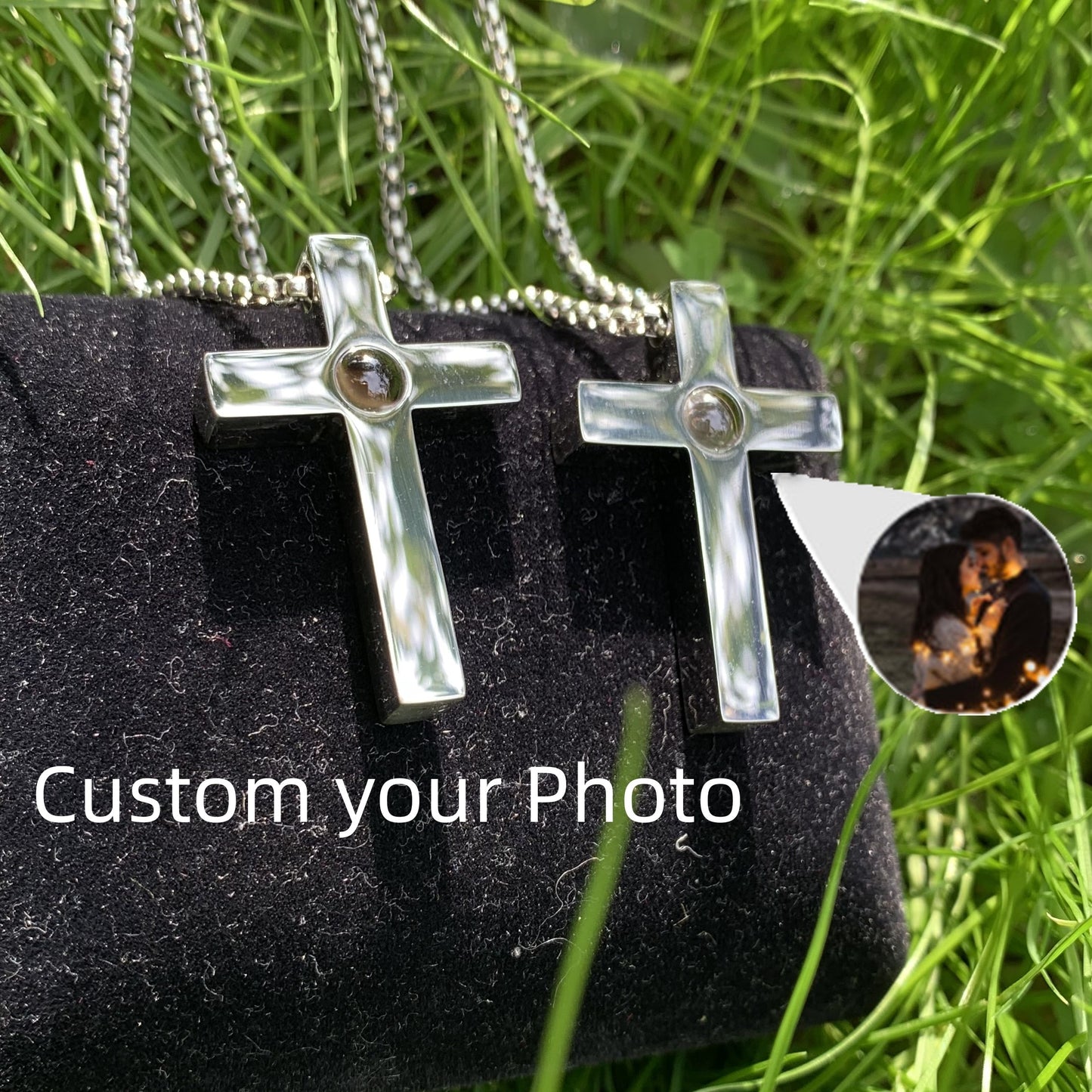 Stainless Cross Photo Custom Projection Necklace with Your Picture Family Memory Pet Projection Pendant Valentine's Day Gift