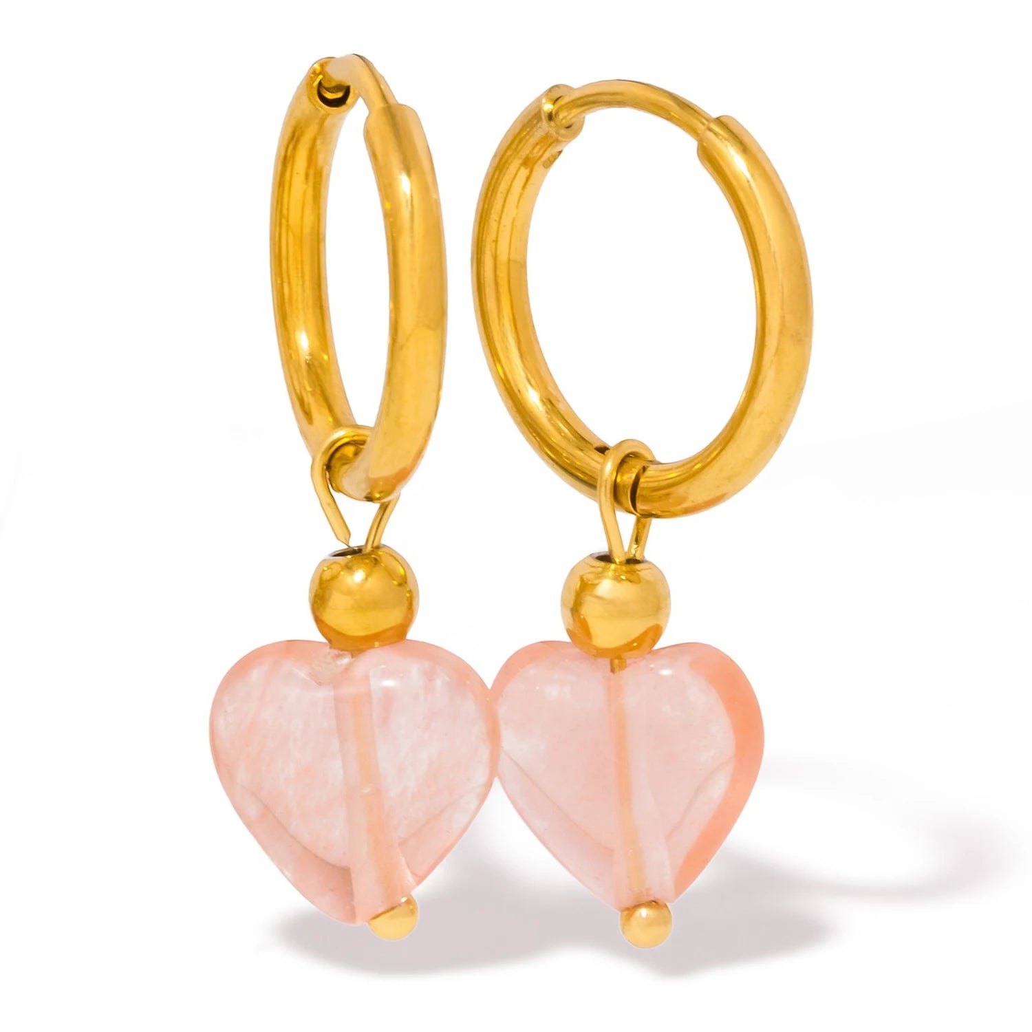 Detachable Heart Natural Stone Hoop Earrings, 2-in-1 Stainless Steel Boho Jewelry