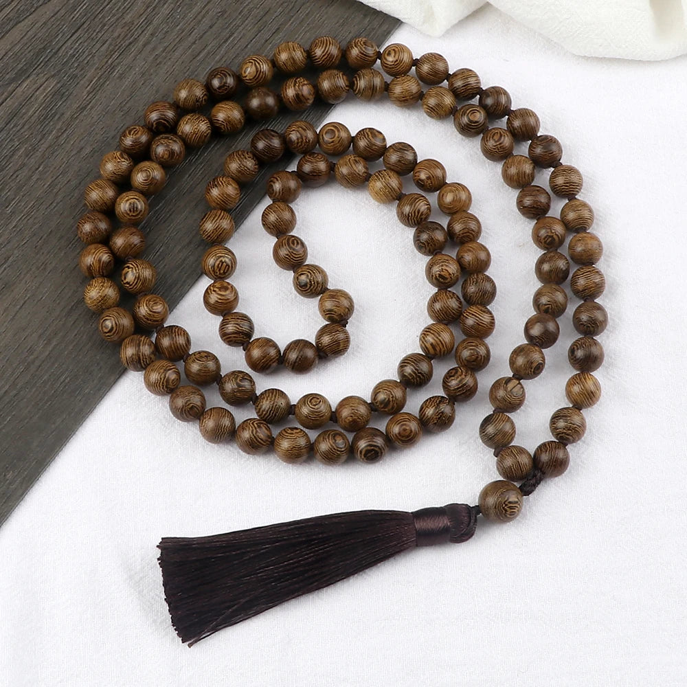 Wooden Bead 108 Mala Tassel Necklace Jewelry