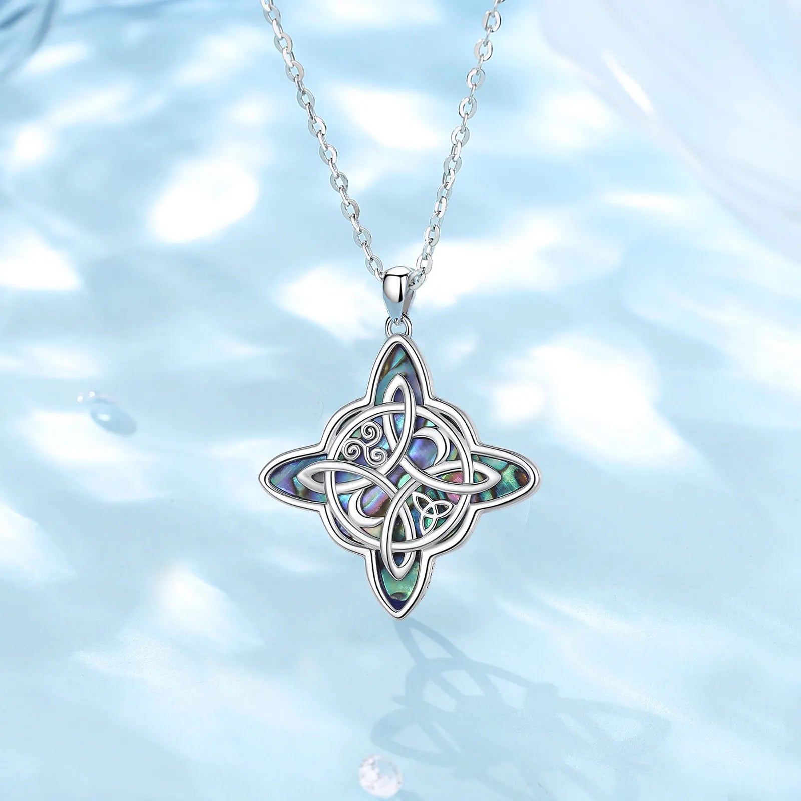 Witch Knot Amulet Necklace with Natural Abalone, S925 Sterling Silver