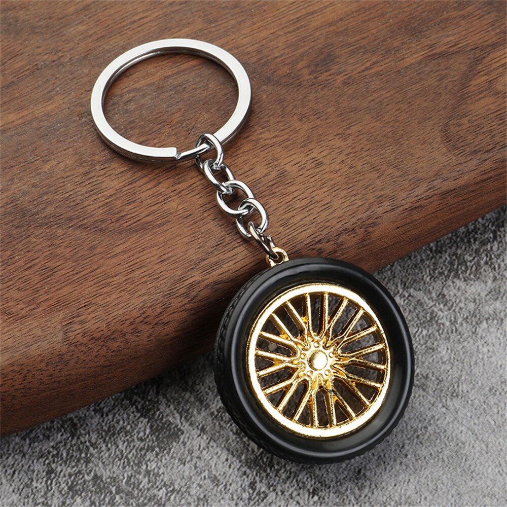 Creative Wheel Hub Key Chains Colorful Metal Tire Keyring for Men Trendy Design Car Keychain Accessories Cool Gifts