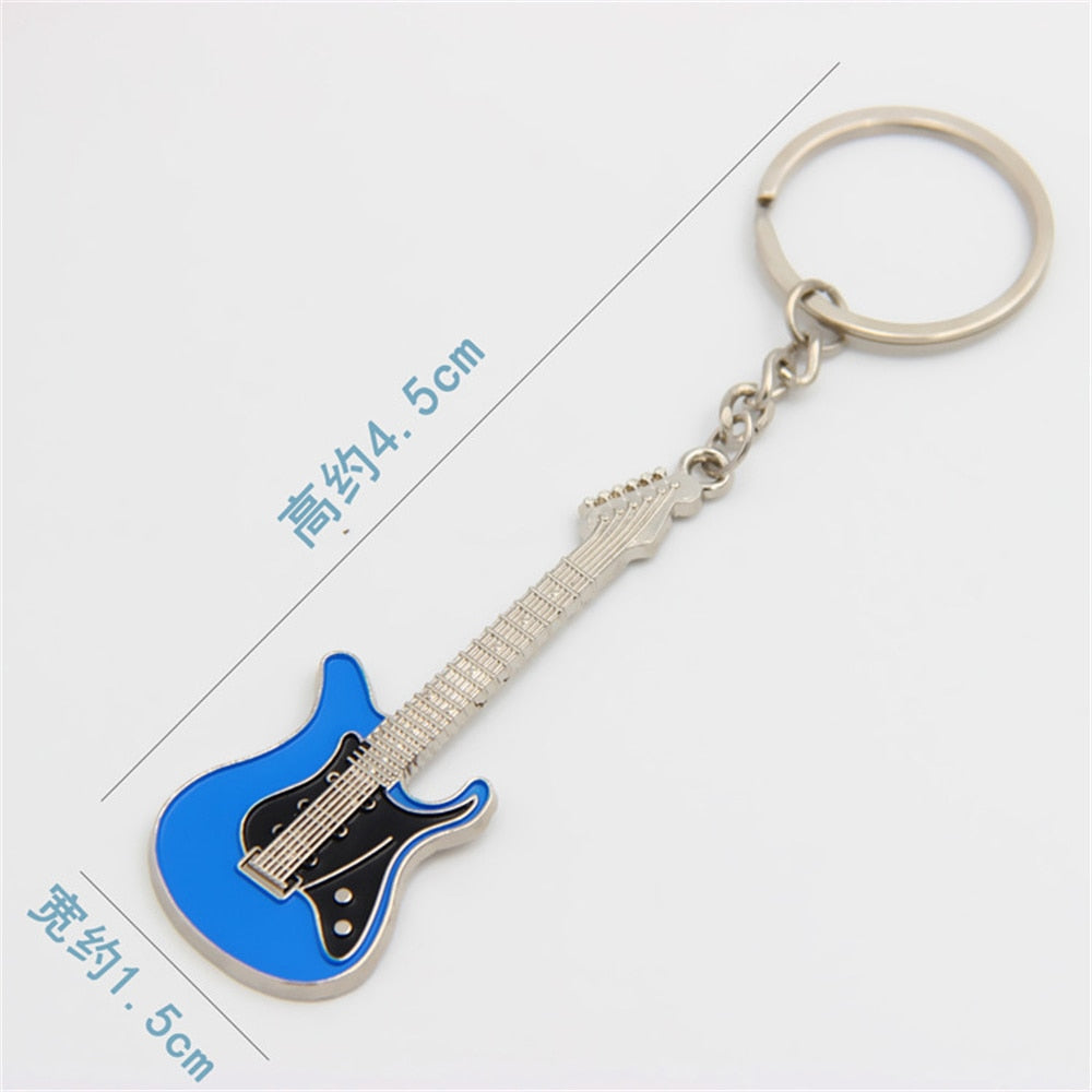 Guitar Key chain Metal 6 colour KeyChain Cute Musical Car Key Ring Silver Color pendant For Man Women Party Gift