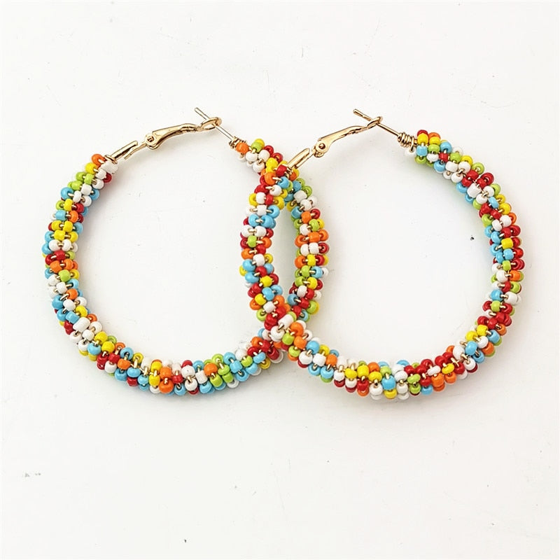 Bohemian Colorful Round Rice Beads Drop Earrings for Women Fashion Multicolor Handmade Dangle Earrings Female Party Jewelry Gift