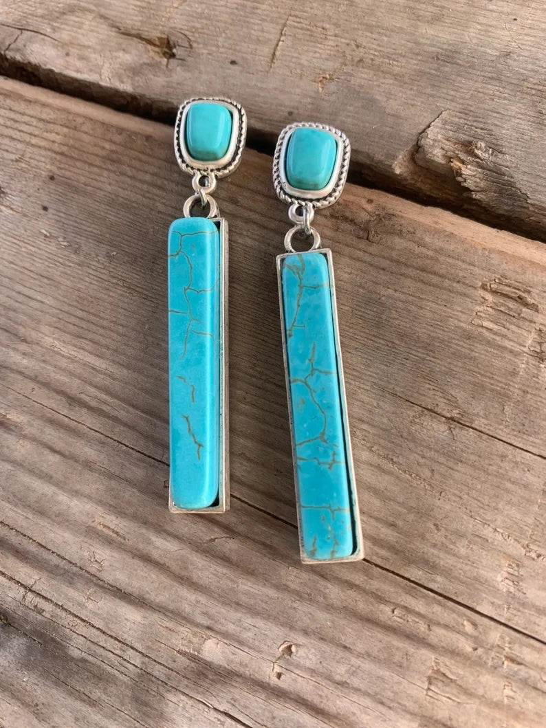 Retro Bohemian Rectangular Lapis Lazuli earrings, Fashionable Bluestone pendant, women's Jewelry Accessories - Charlie Dolly