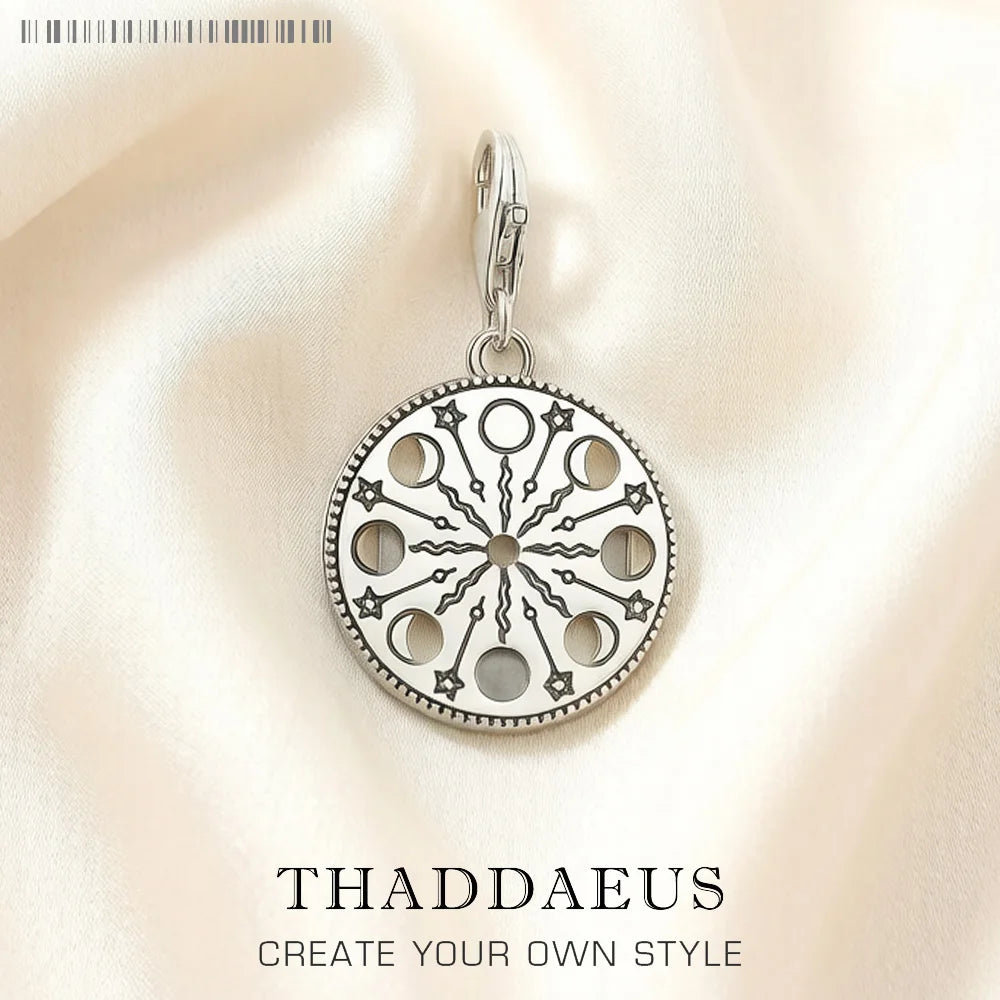Moon Phase Dangle Charm Pendant, S925 Sterling Silver Celestial Talisman