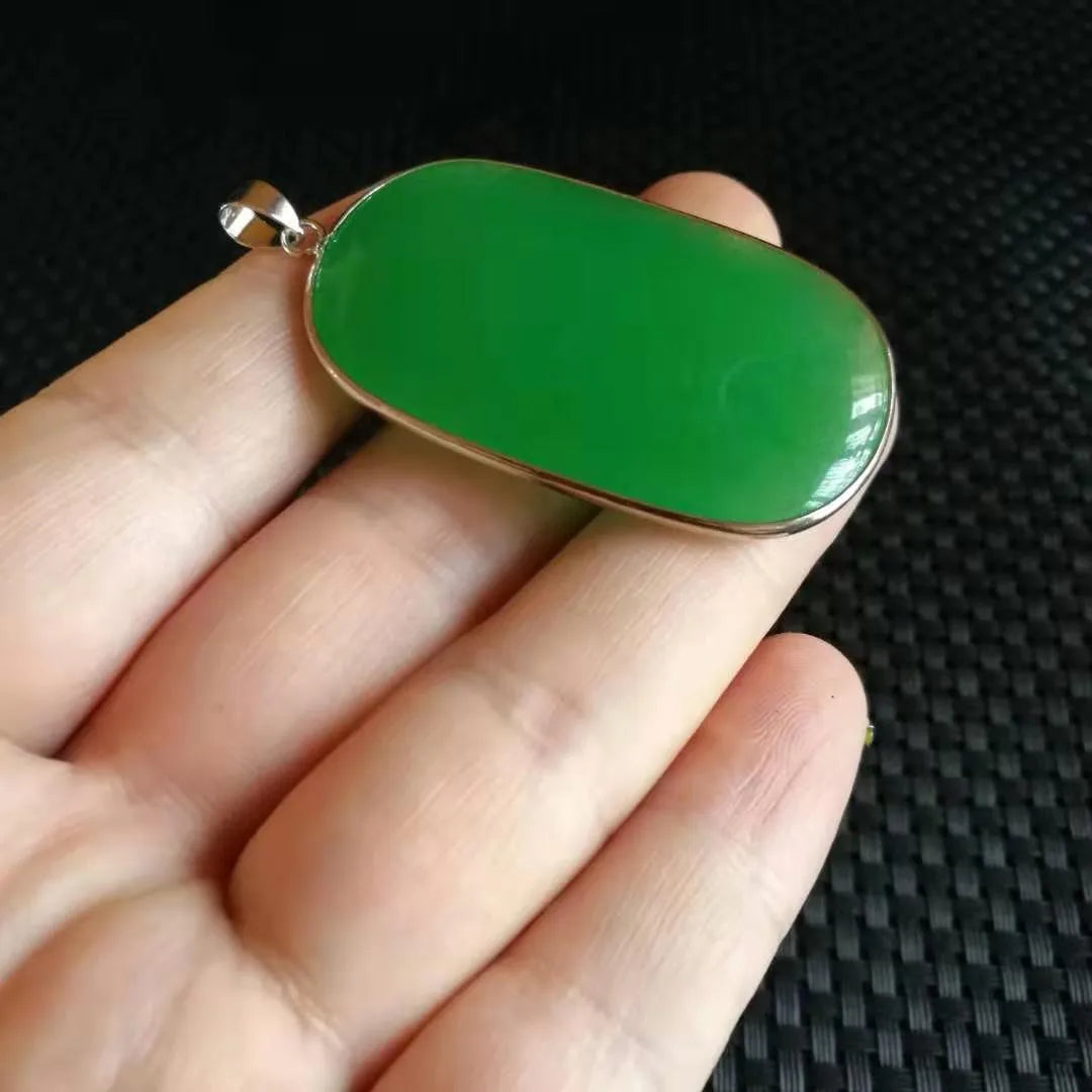 Grade A Natural Myanmar Jadeite Green Jade Oval Pendant Necklace, Fine Amulet