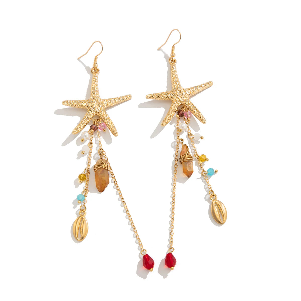 Starfish Jellyfish Pearl Crystal Tassel Earrings Jewelry