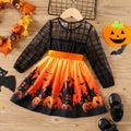 Halloween Toddler/Kid Girl Dress PatPat Pumpkin Print Mesh - Charlie Dolly