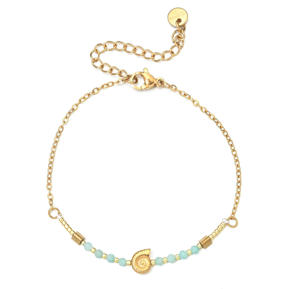 Cute Seashell Thin Natural Stone Bracelets for Women Beads Stainless Steel Chain Bracelet Minimalist Pulseras Boho Jewelry - Charlie Dolly