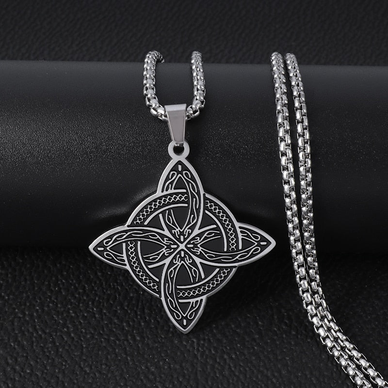 Silver Color Witch Knot Necklace for Women Stainless Steel Choker Necklaces Vintage Amulet Protection Supernatural Jewelry Sets
