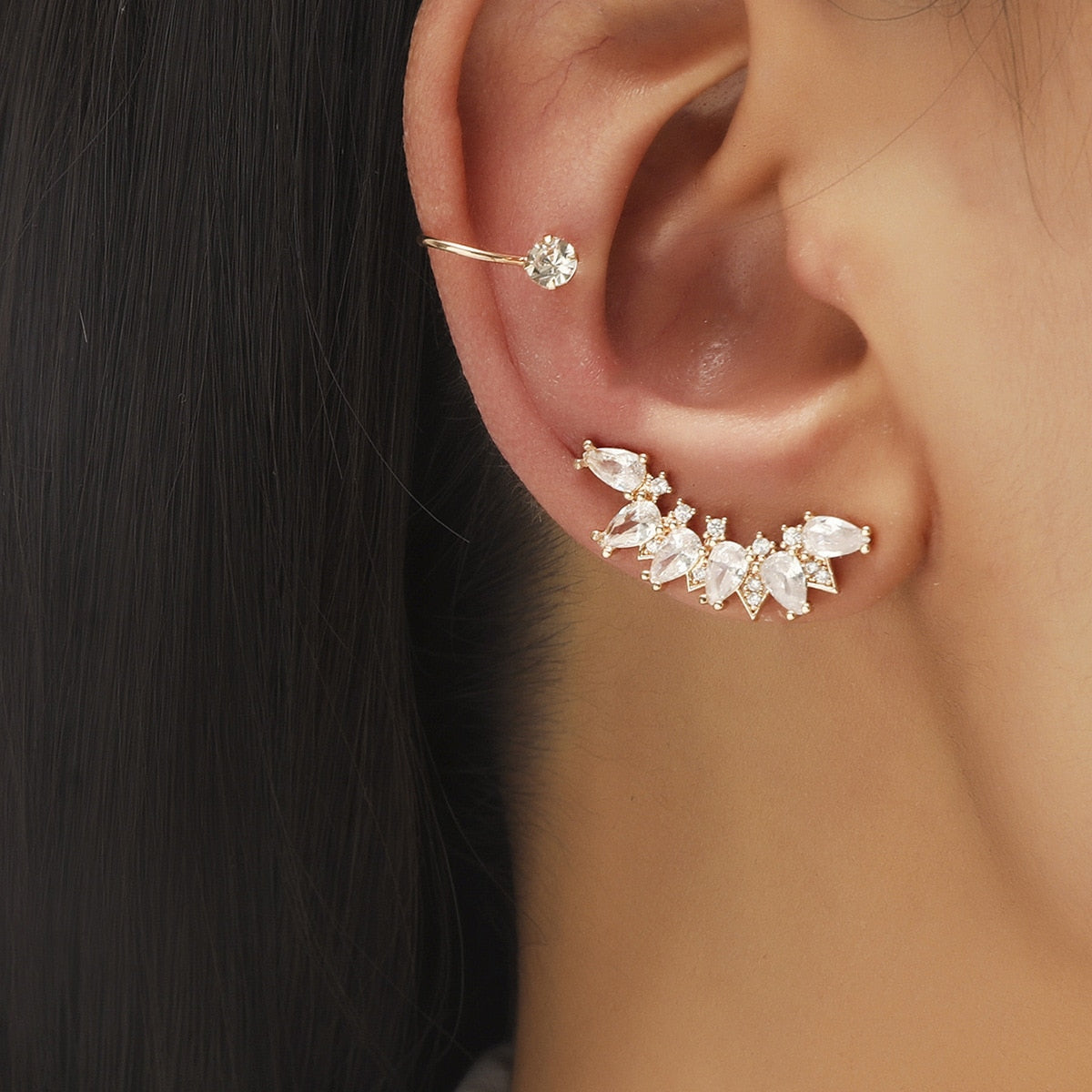 Trendy Bohemian No Piercing Crystal Rhinestone Ear Cuff Earrings for Women Wrap Stud Clip Earrings Girl Earrings Jewelry Bijoux