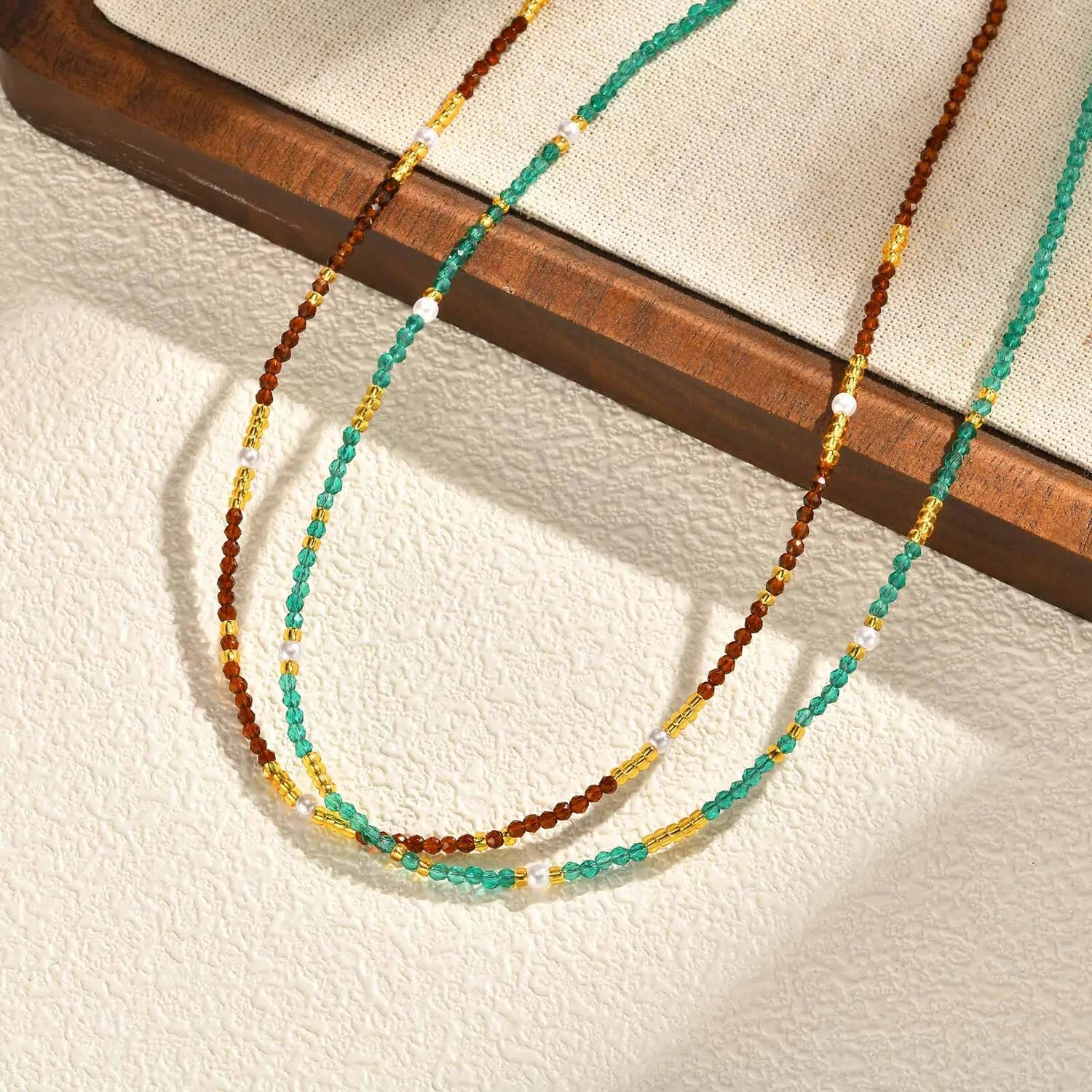 Beaded Choker Necklace for Women, 18K Gold Plated Boho Colorful Natural Stone Beads Chain Necklace stackable Handmade Jewelry - Charlie Dolly