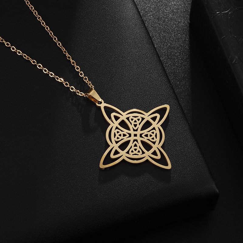 Silver Color Witch Knot Necklace for Women Stainless Steel Choker Necklaces Vintage Amulet Protection Supernatural Jewelry Sets
