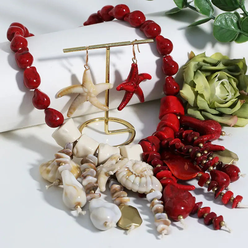 Statement Shell and Starfish Handmade Beaded Necklace