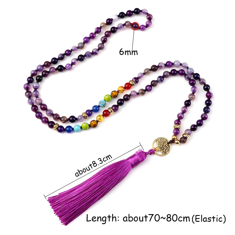 Purple Agate 7 Chakra Mala Necklace Jewelry