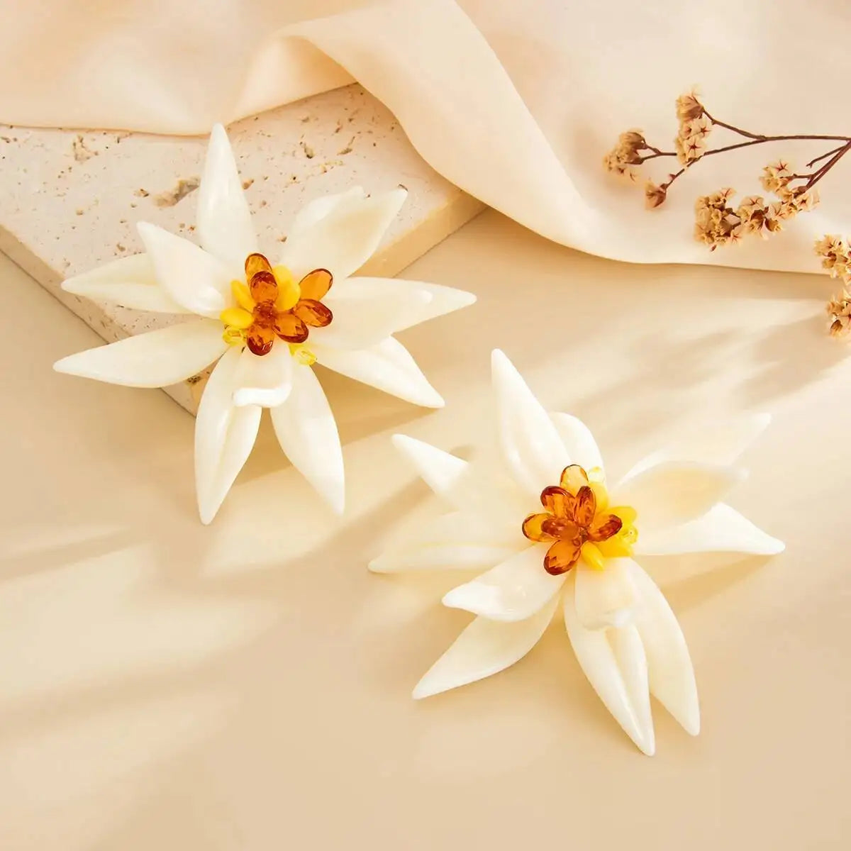 Large Petal Flower Drop Earrings Jewelry