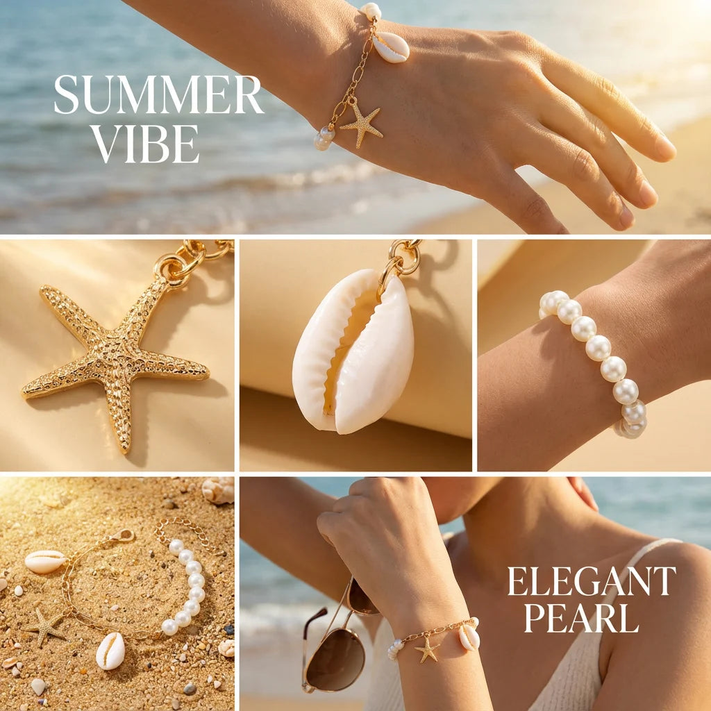 Cowrie Shell and Starfish Charm Boho Bracelet