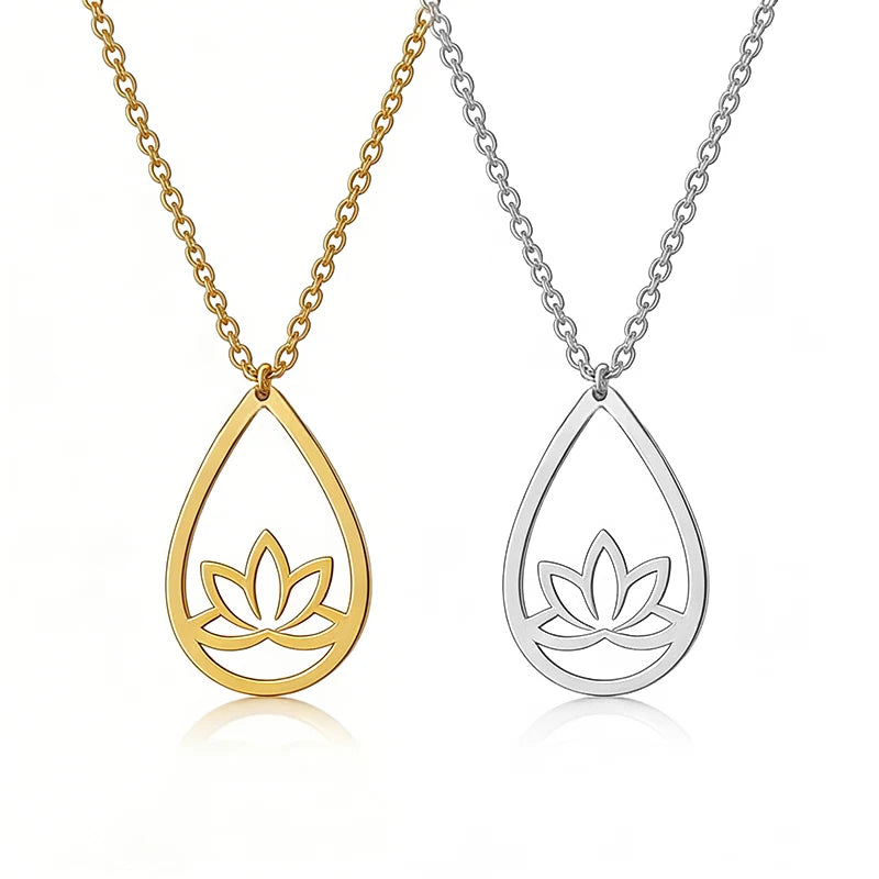 Water Drop Lotus Pendant, Stainless Steel Meditation Yoga Talisman