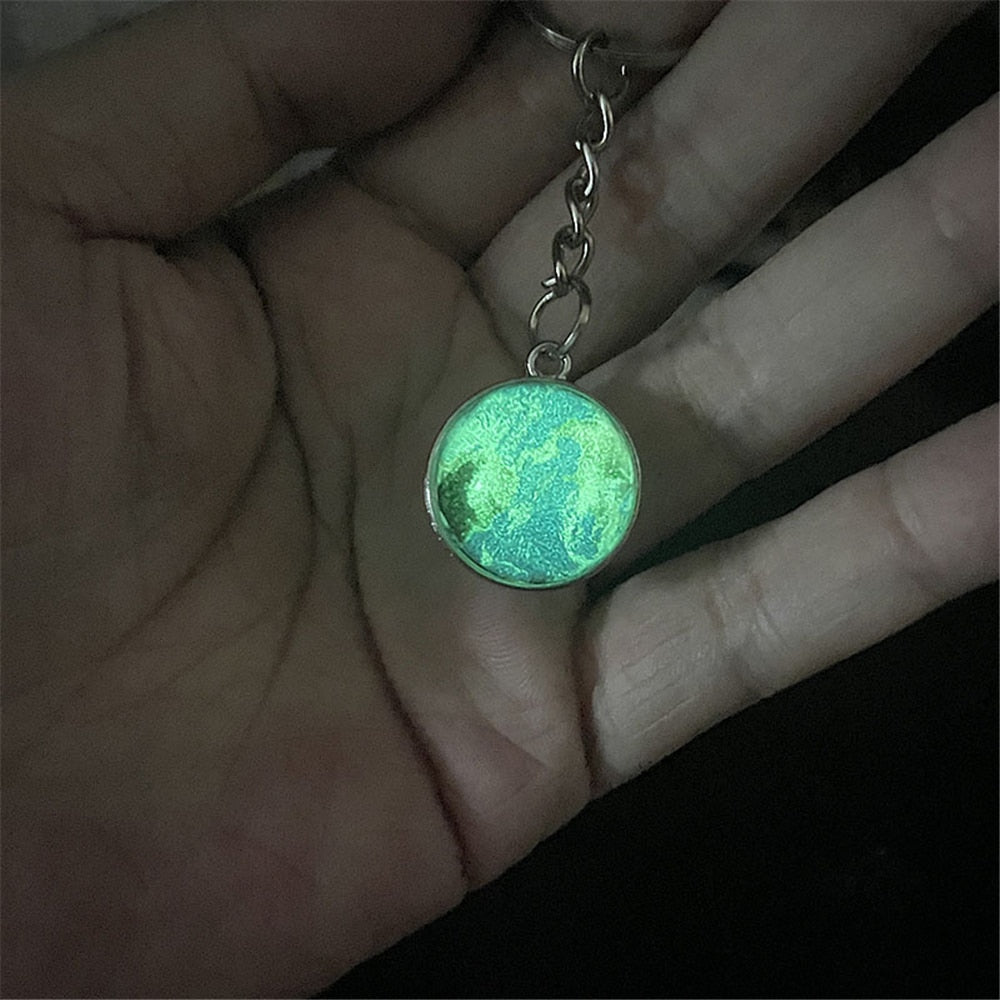 Glow In The Dark Solar System Galaxy Planet Keychain Jupter Moon Earth Mars Sun Nebula Double Side Glass Ball Key Chain Pendant
