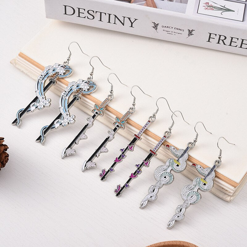 Fashion metal Tanjiro Earrings Demon Slayer Earrings Anime Cosplay Props Drop Long Earrings for man Women Jewelry Style