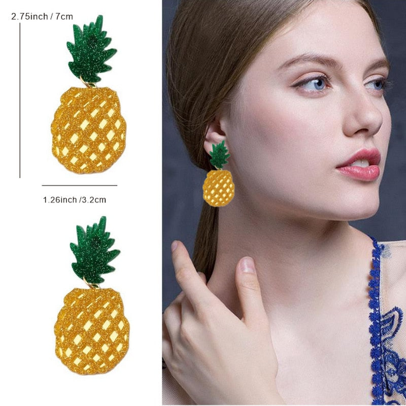 Acrylic Vegetables Fruits Summer Earrings For Girls Cute Cartoon Dragon Strawberry Watermelon Broccoli Pineapple Lemon Earrings