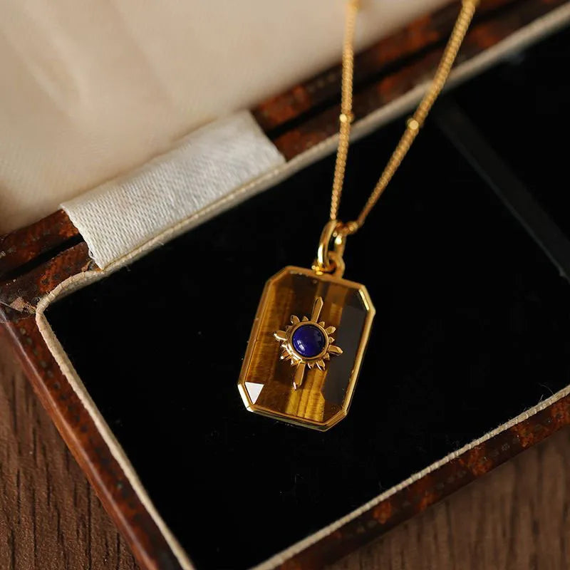 Creative Design Retro Tiger Eye Stone Necklace for Women Unique Simplicity Light Luxury lapis lazuli Blue Collar Chain Jewelry - Charlie Dolly