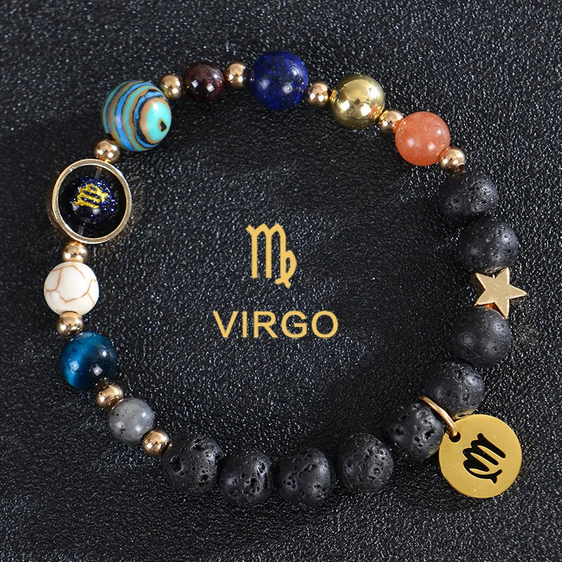 Zodiac Constellation Crystal Bracelet, 12 Signs Natural Stone Beaded Amulet