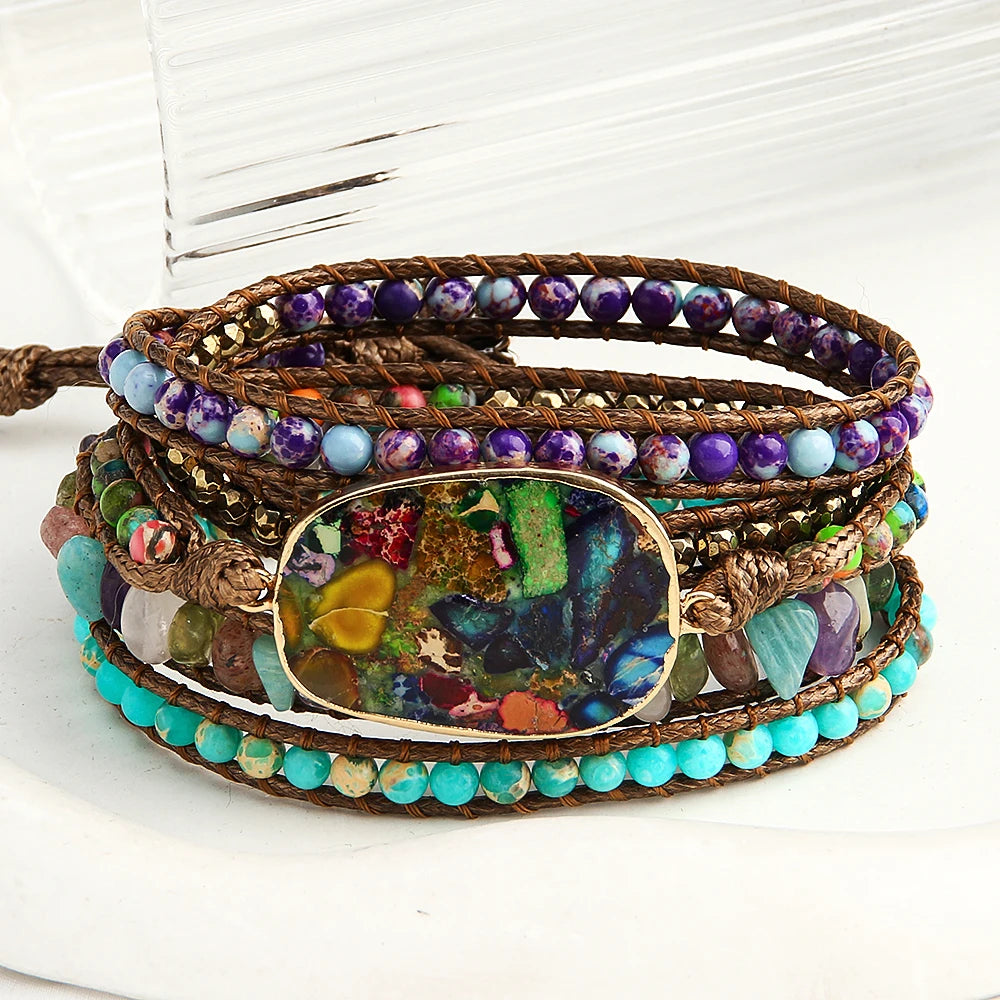 Mixed Stone Five Strand Wrap Bracelet