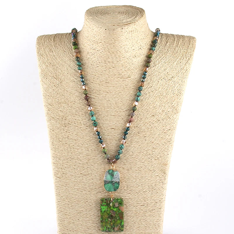 RH Fashion Bohemian Jewelry Natural Stones Crystal Stone Knotted Semi Precious Stone Boho Multi Pendant Necklace Women Gift - Charlie Dolly