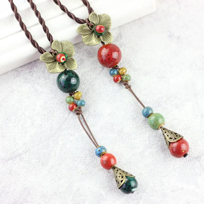 Ceramic Pendant Long Sweater Chain Necklace Jewelry