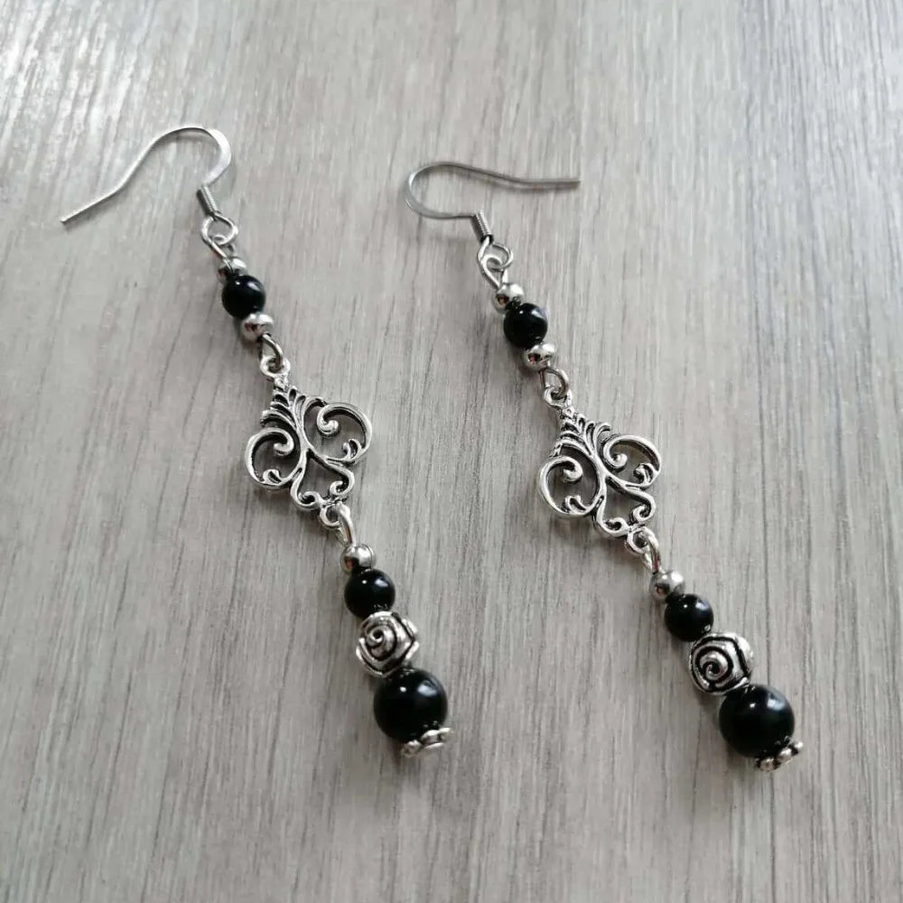 Black Agate Cloud Gothic Drop Earrings Jewelry