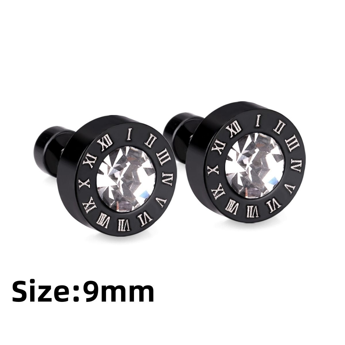 LUXUKISSKIDS Roman Numerals Men's Earrings Gothic Black Studs Steel Korean Fashion For Women 2023 Trendy Punk CZ Hiphop Piercing