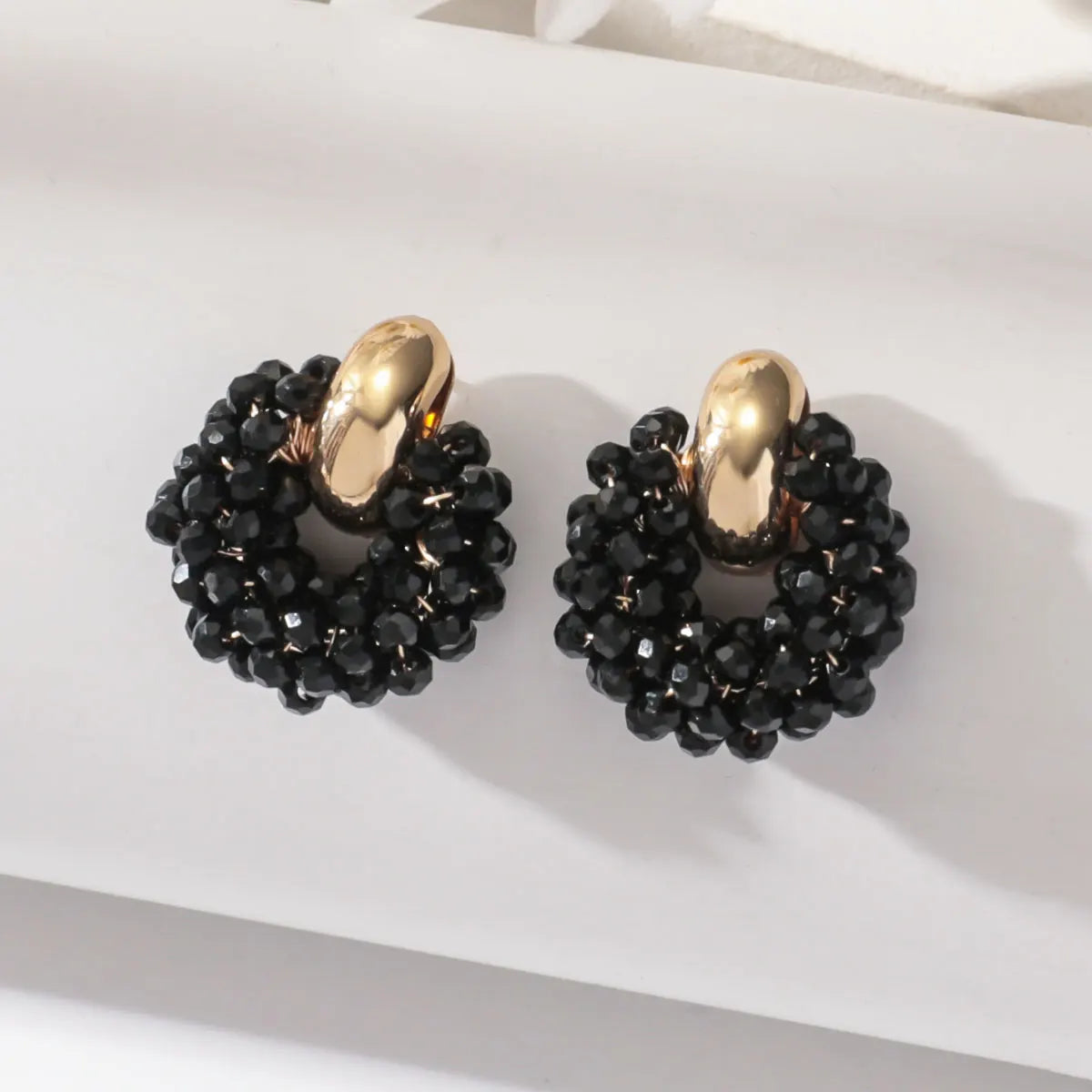 Round Crystal Bead Geometric Drop Earrings Jewelry