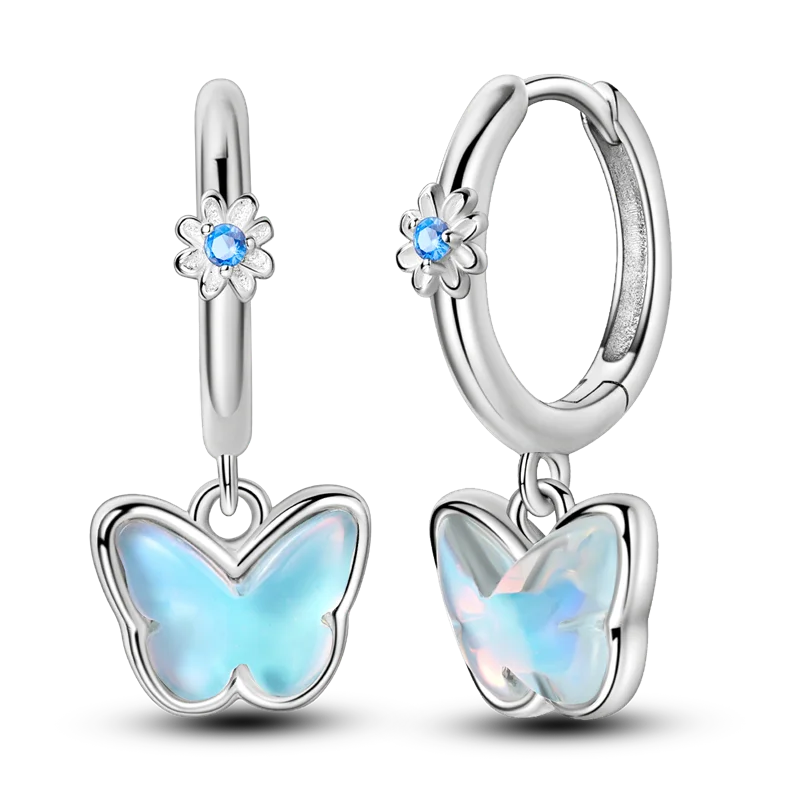 Sterling Silver Clover Butterfly Hoop Earrings Jewelry