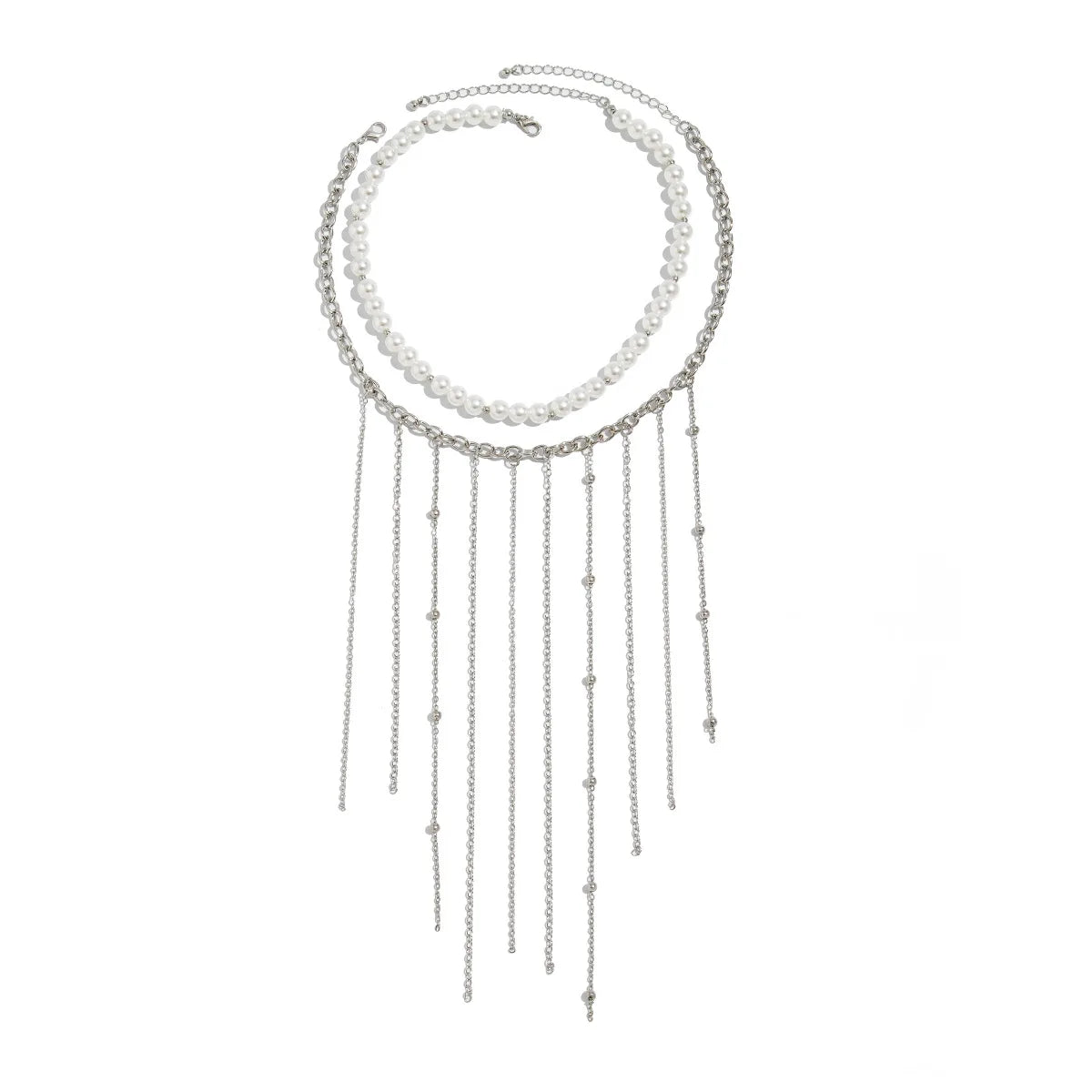 Round Bead Pearl Tassel Multilayer Necklace Jewelry
