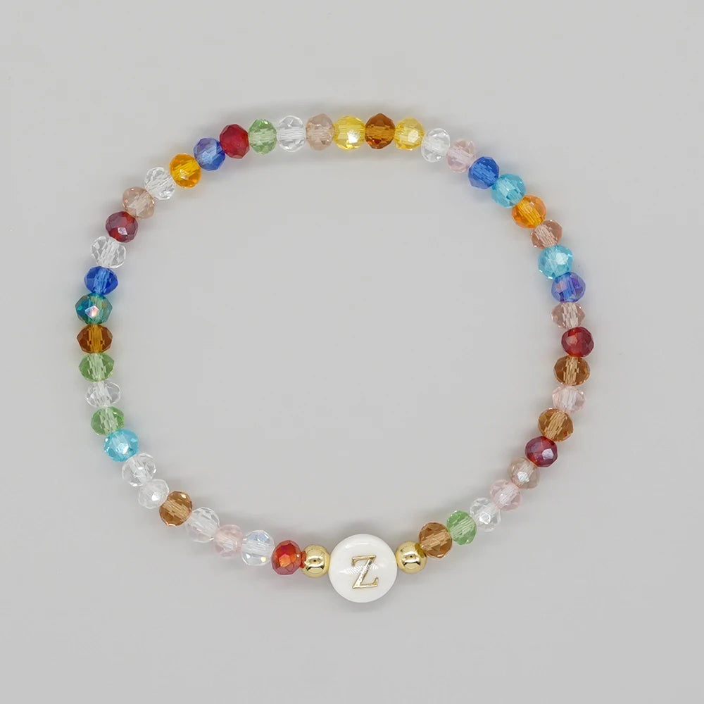 Crystal and Shell Initial Letter A to Z Boho Bracelet