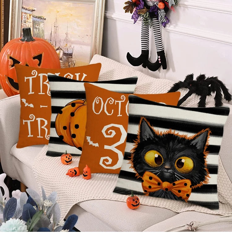 2024 Halloween Cushion Cover Halloween Decoration for Home Ghost Pumpkin Bat Pillowcase Horror Trick Or Treat Party Supplies - Charlie Dolly