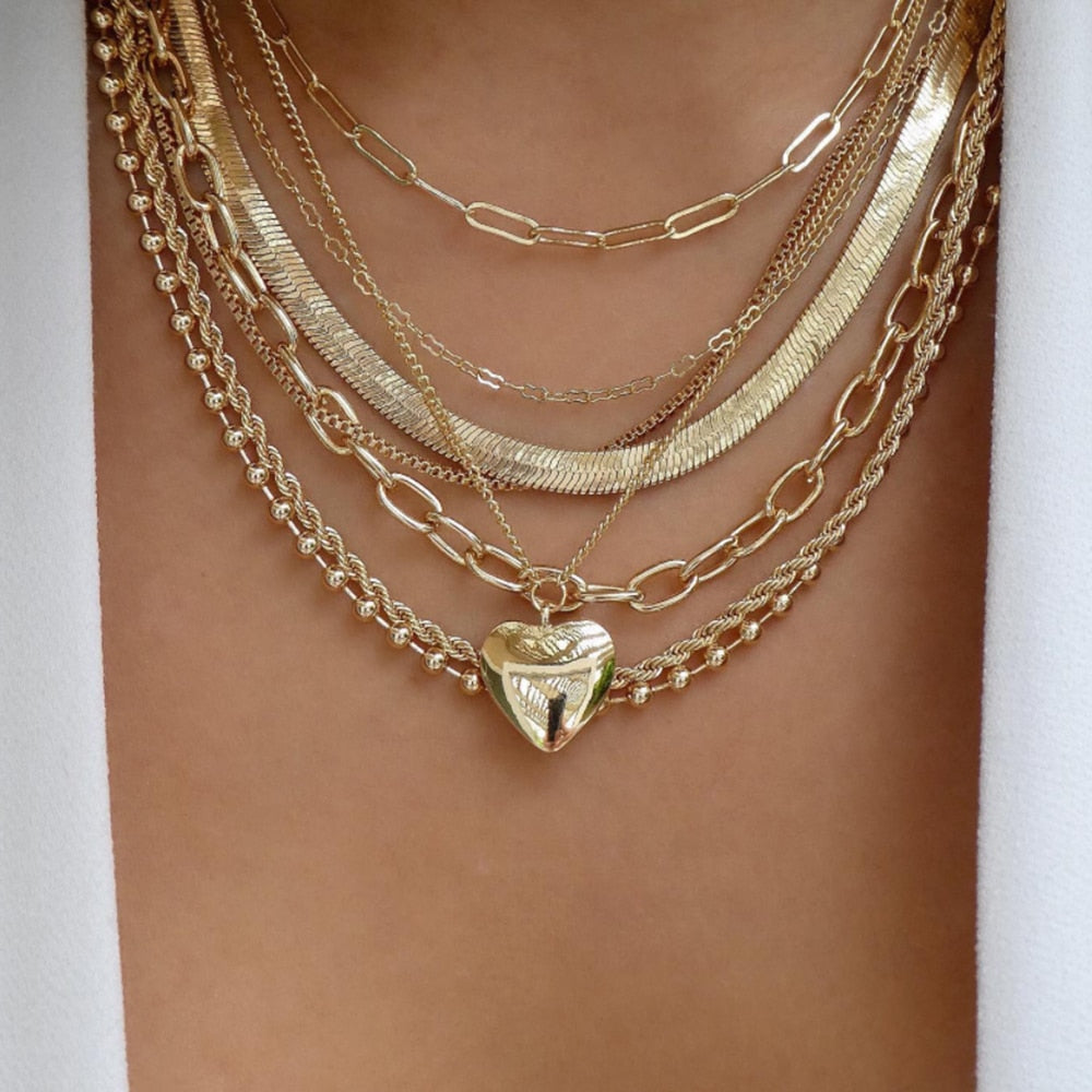 bls-miracle Bohemia Gold Color Multiple Styles Necklace For Women Multi-Layer Crystal Pendant Necklaces Set Jewelry Gifts