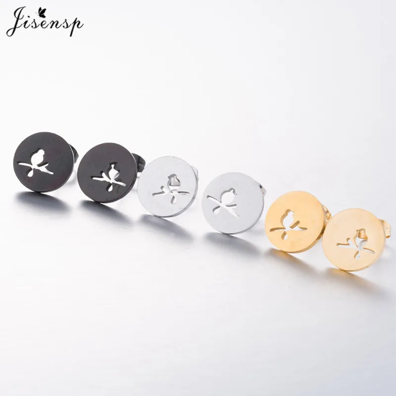 Bird On Branch Stud Earrings, Vintage Nature Boho Jewelry