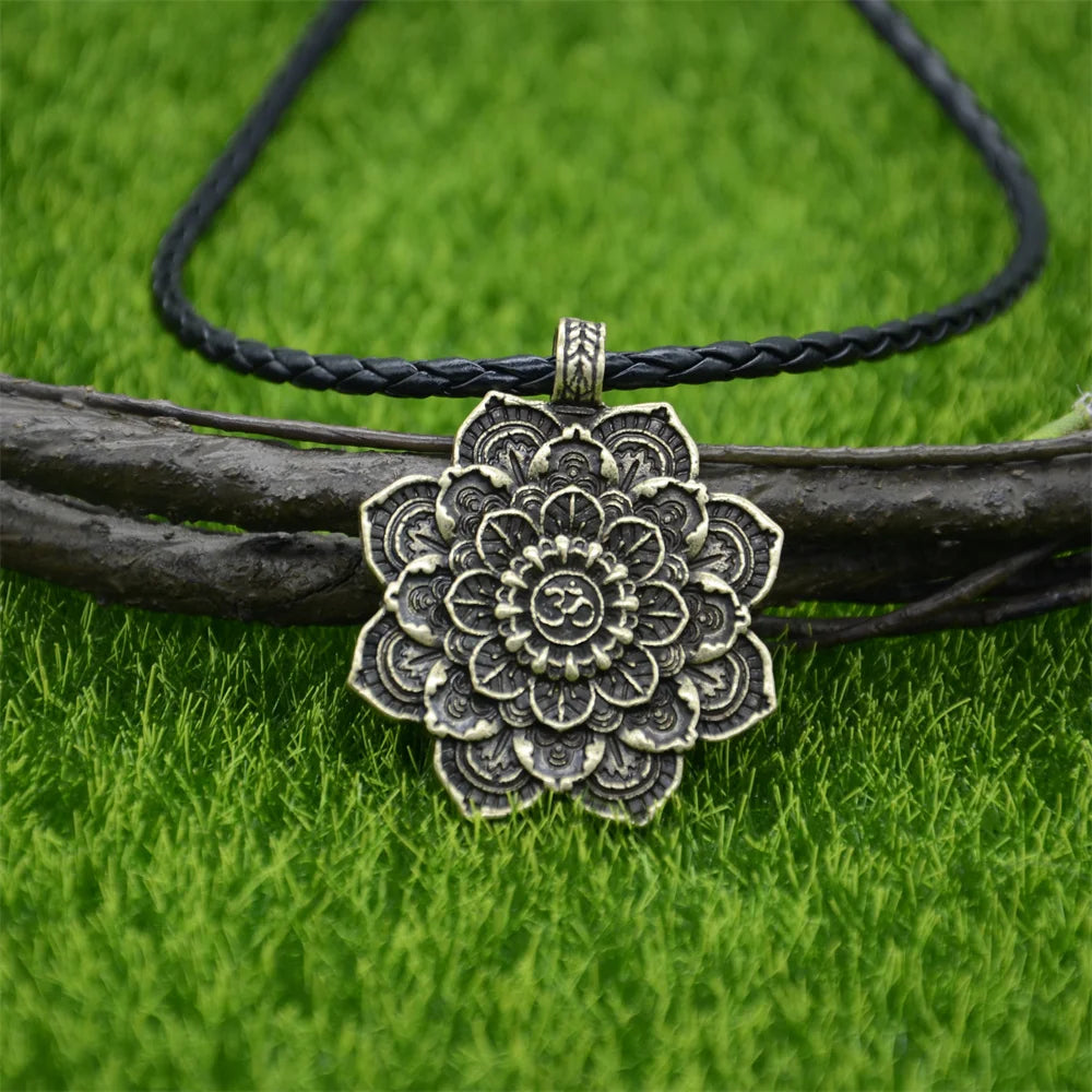 Wiccan Sun Moon Star Mandala Lotus Amulet Necklace, Sacred Witchy Talisman